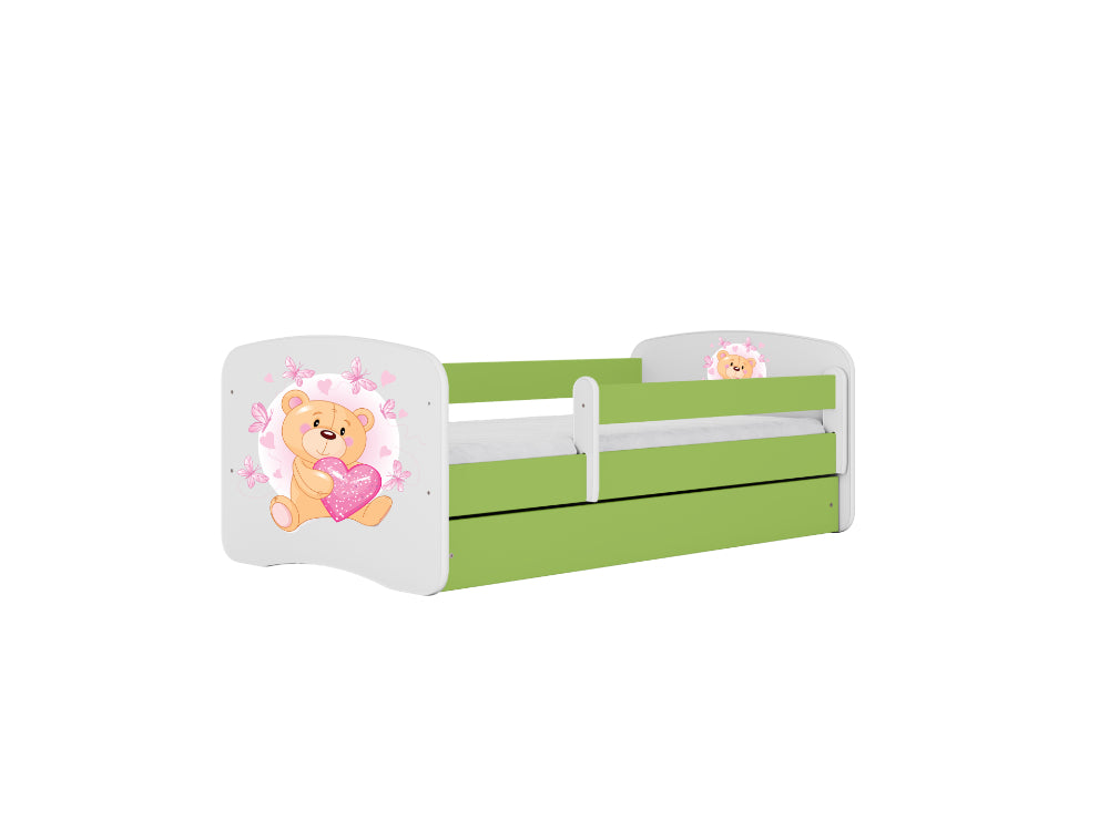 Cama 180 x 80 cm Kocot Kids com gaveta e colchão BabyDreams Teddybear Butterflies Green