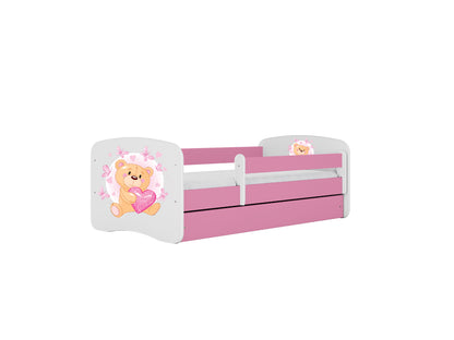 Cama 180 x 80 cm Kocot Kids com gaveta e colchão BabyDreams Teddybear Butterflies Pink