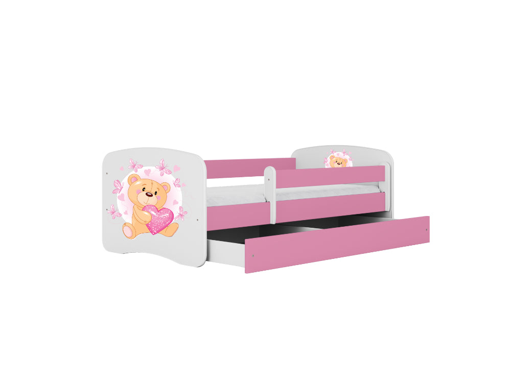 Cama 180 x 80 cm Kocot Kids com gaveta e colchão BabyDreams Teddybear Butterflies Pink