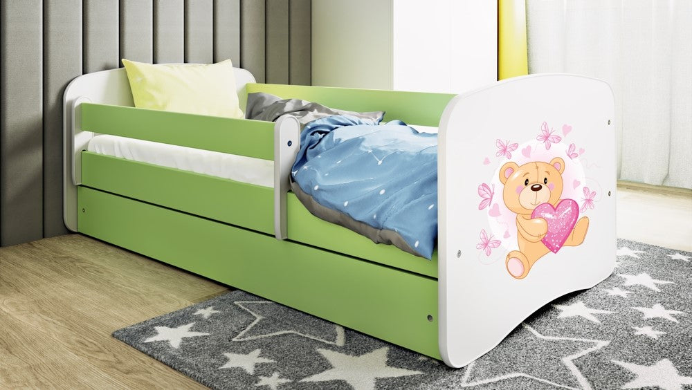 Cama 140 x 70 cm Kocot Kids com colchão BabyDreams Teddybear Butterflies Green