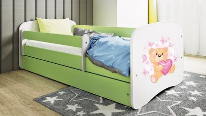 Cama 140 x 70 cm Kocot Kids com colchão BabyDreams Teddybear Butterflies Green