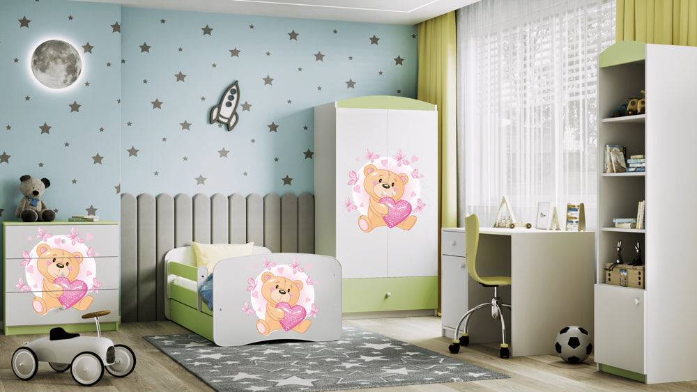 Cama 140 x 70 cm Kocot Kids com colchão BabyDreams Teddybear Butterflies Green
