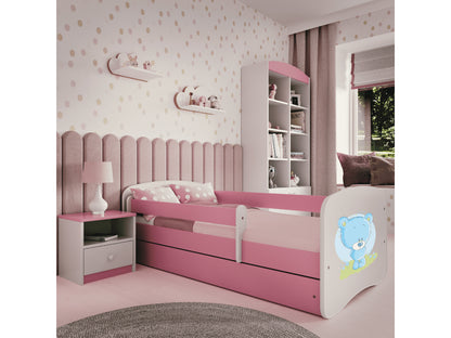 Cama 140 x 70 cm Kocot Kids com gaveta e colchão BabyDreams Blue Teddybear Pink