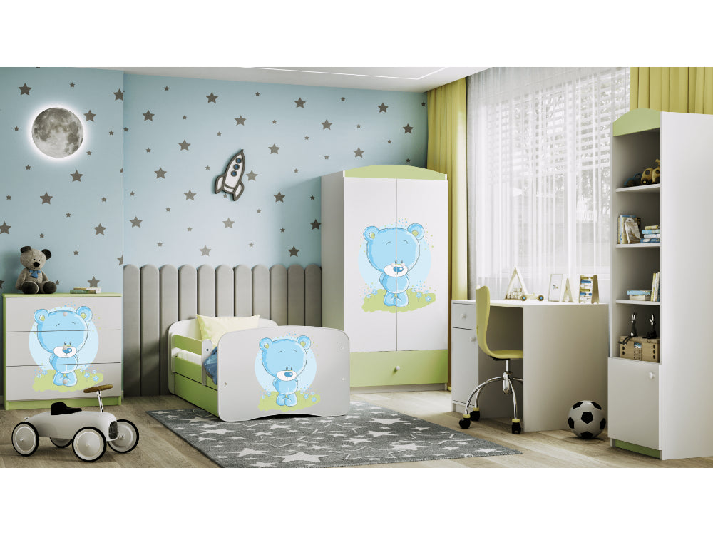 Cama 140 x 70 cm Kocot Kids com colchão BabyDreams Blue Teddybear Green