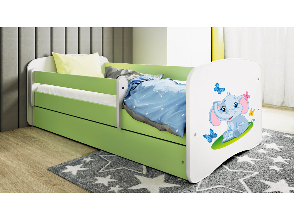 Cama 160 x 80 cm Kocot Kids com gaveta e colchão BabyDreams Baby Elephant Green