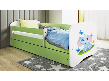 Cama 160 x 80 cm Kocot Kids com gaveta e colchão BabyDreams Baby Elephant Green
