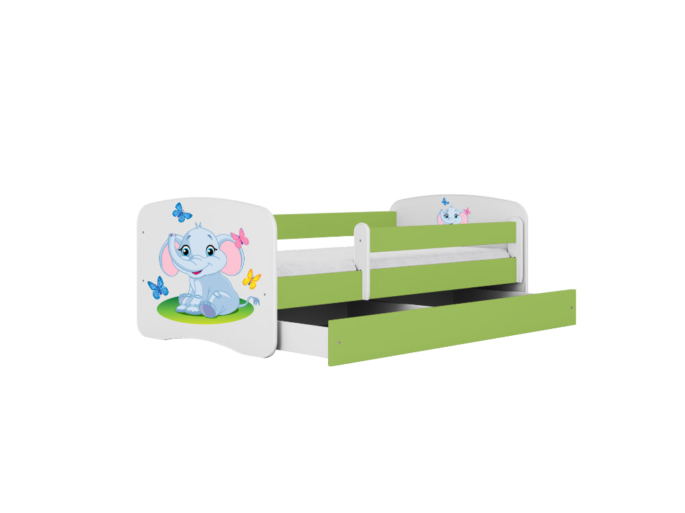 Cama 180 x 80 cm Kocot Kids com gaveta e colchão BabyDreams Baby Elephant Green
