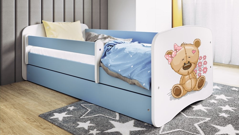 Cama 140 x 70 cm Kocot Kids com colchão BabyDreams Teddybear Flowers Blue