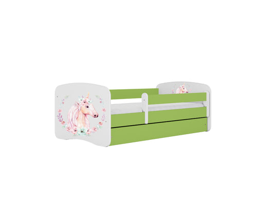 Cama 140 x 70 cm Kocot Kids com colchão BabyDreams Horse Green