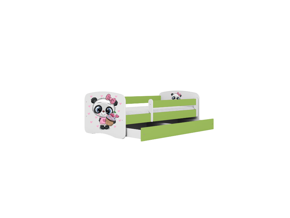 Cama 180 x 80 cm Kocot Kids com gaveta e colchão BabyDreams Panda Green