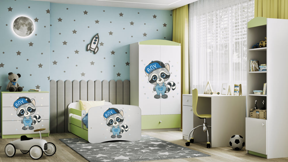 Cama 140 x 70 cm Kocot Kids BabyDreams Raccoon Green