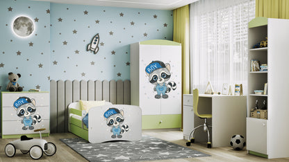 Cama 140 x 70 cm Kocot Kids com colchão BabyDreams Raccoon Green