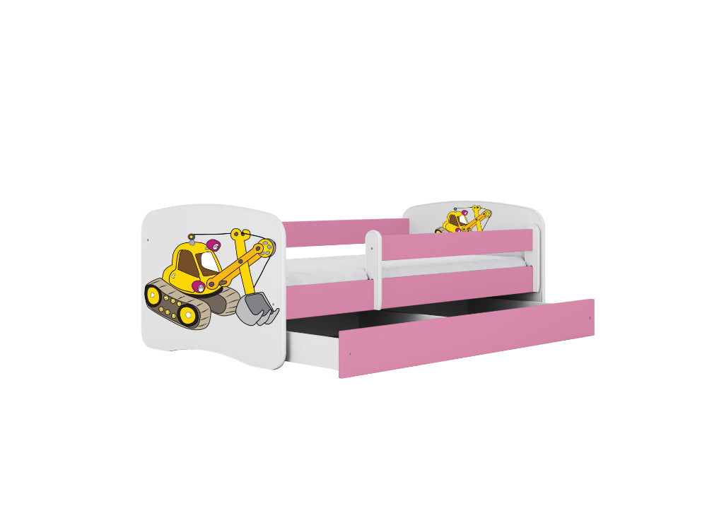 Cama 180 x 80 cm Kocot Kids com gaveta e colchão BabyDreams Digger Pink