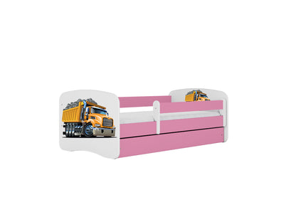 Cama 140 x 70 cm Kocot Kids com gaveta e colchão BabyDreams Truck Pink