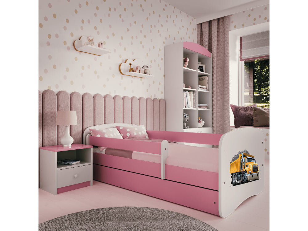 Cama 140 x 70 cm Kocot Kids com gaveta e colchão BabyDreams Truck Pink