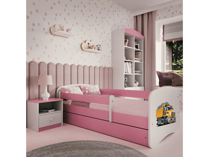 Cama 180 x 80 cm Kocot Kids com gaveta e colchão BabyDreams Truck Pink