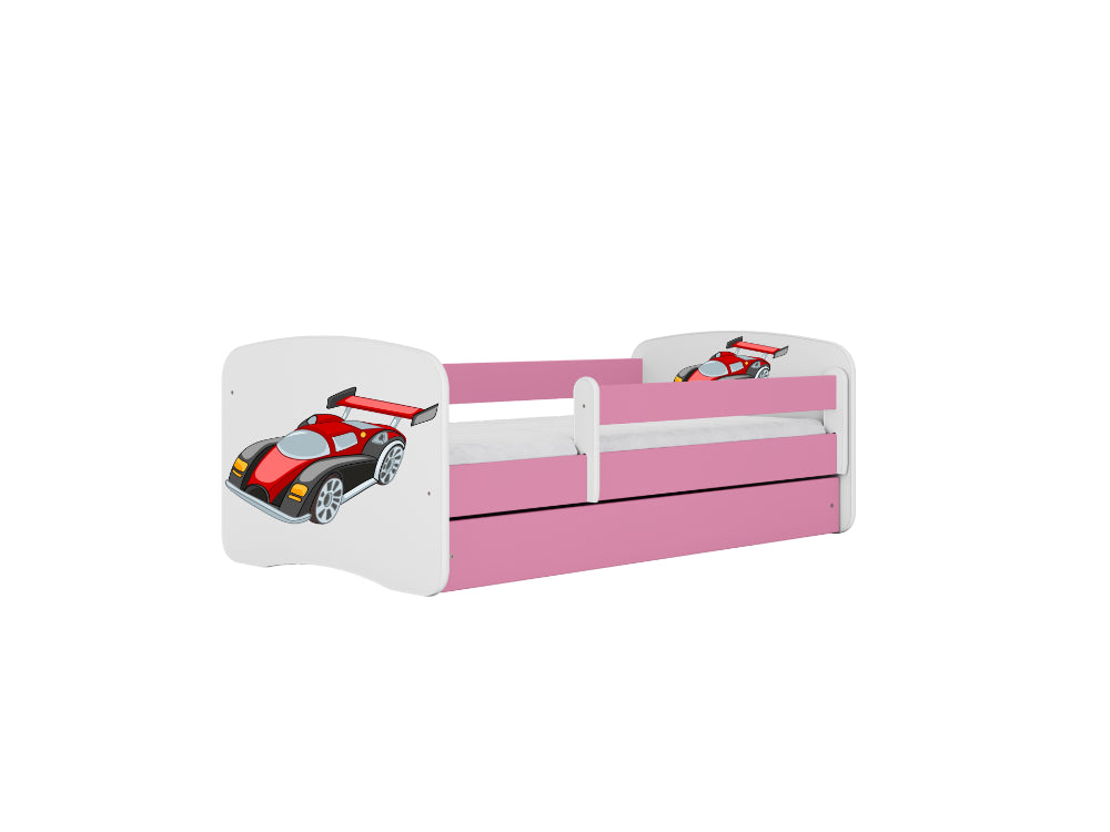 Cama 180 x 80 cm Kocot Kids com colchão BabyDreams Racing Car Pink