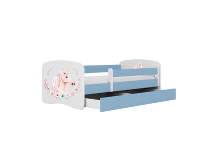 Cama 140 x 70 cm Kocot Kids com gaveta e colchão BabyDreams Horse Blue