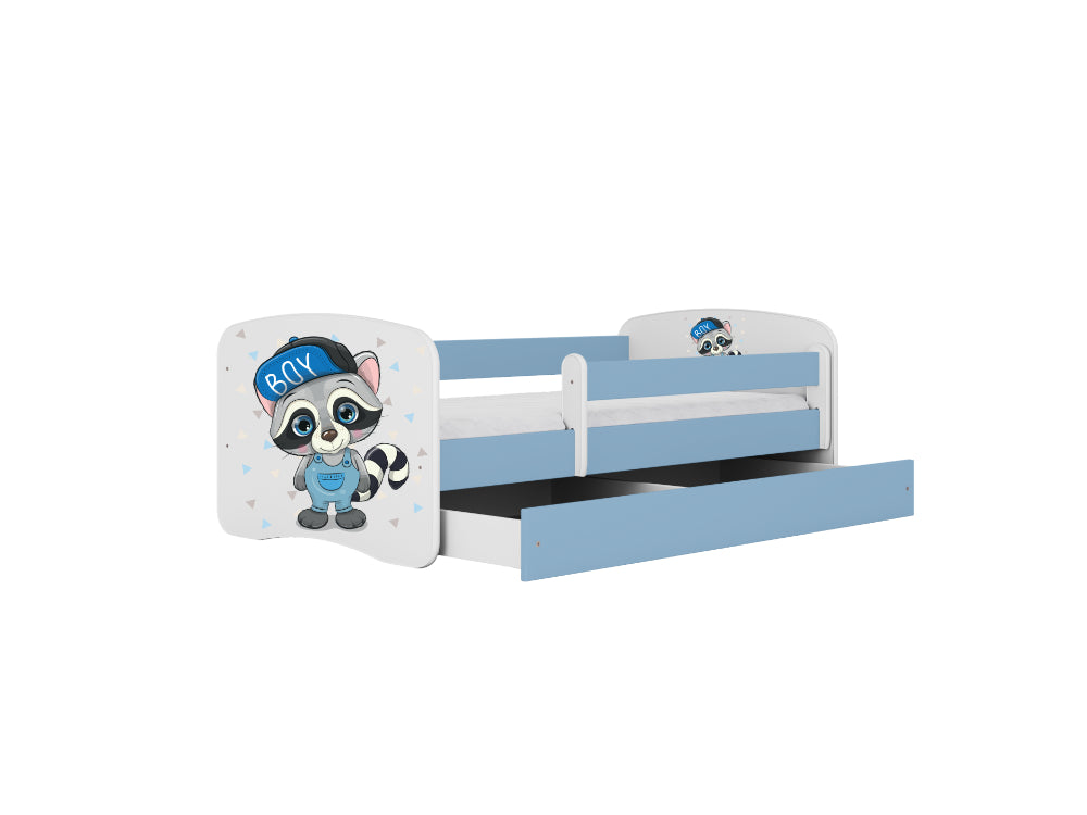 Cama 160 x80 cm Kocot Kids com gaveta e colchão BabyDreams Raccoon Blue