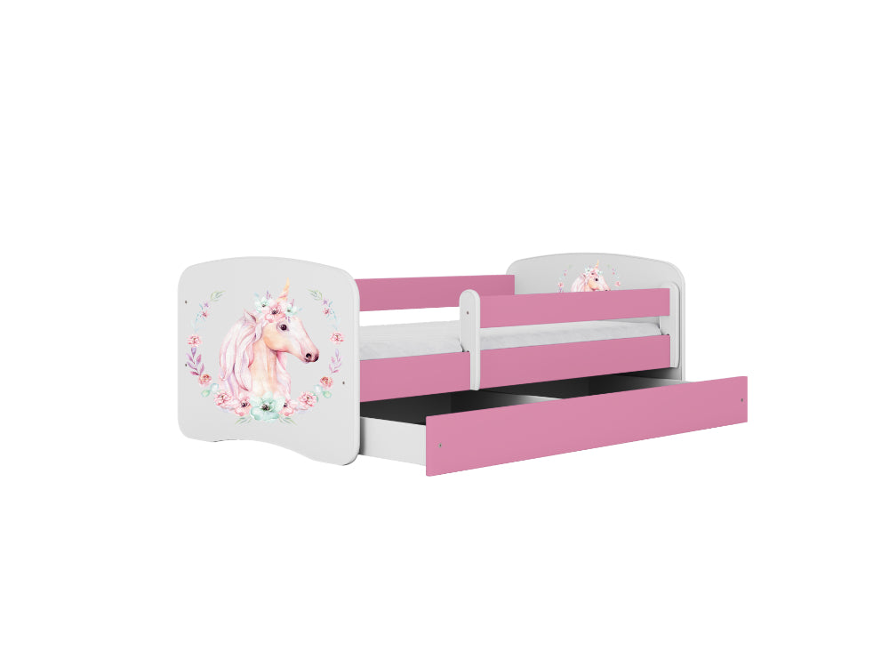 Cama 160 x80 cm Kocot Kids com gaveta e colchão BabyDreams Horse Pink