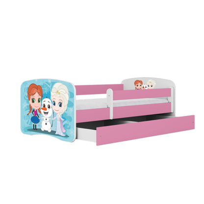 Cama 160 x80 cm Kocot Kids com gaveta e colchão BabyDreams Frozen Land Pink