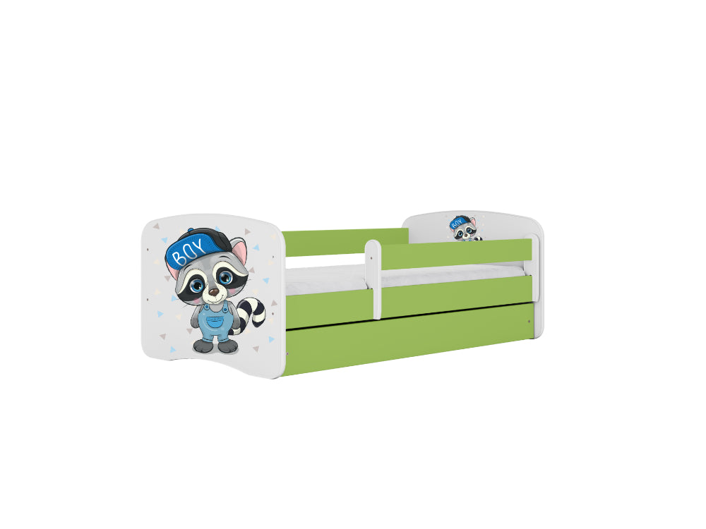 Cama 140 x 70 cm Kocot Kids com gaveta e colchão BabyDreams Raccoon Green