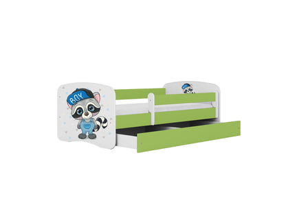 Cama 140 x 70 cm Kocot Kids com gaveta e colchão BabyDreams Raccoon Green