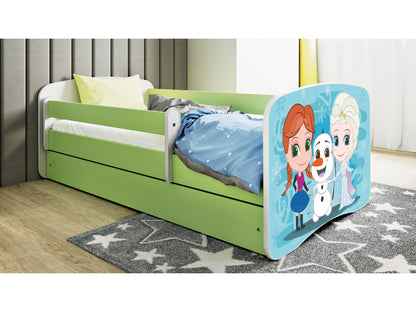 Cama 180 x 80 cm Kocot Kids com gaveta e colchão BabyDreams Frozen Land Green