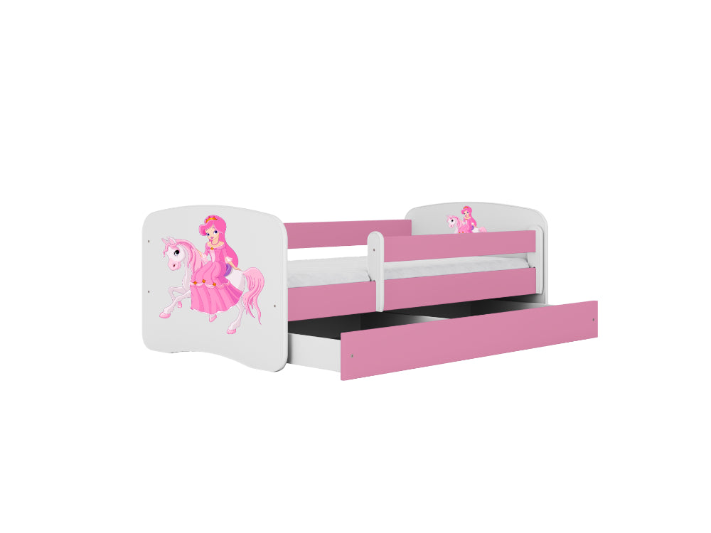 Cama 140 x 70 cm Kocot Kids com gaveta e colchão BabyDreams Princess on Horse Pink