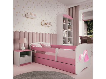 Cama 140 x 70 cm Kocot Kids com gaveta e colchão BabyDreams Princess and Horse Pink
