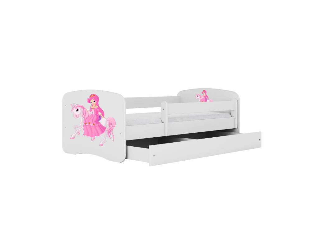 Cama 160 x80 cm Kocot Kids com gaveta e colchão BabyDreams Princess on Horse White