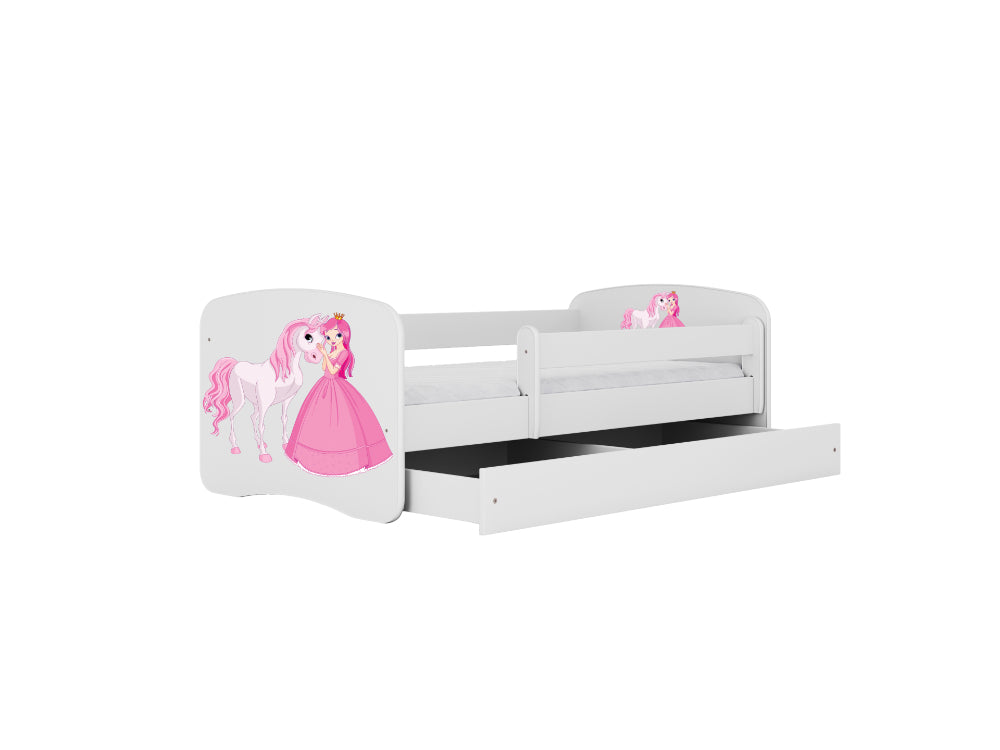 Cama 140 x 70 cm Kocot Kids com gaveta e colchão BabyDreams Princess and Horse White