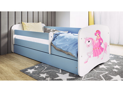 Cama 180 x 80 cm Kocot Kids com gaveta e colchão BabyDreams Princess on Horse Blue