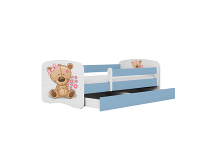 Cama 140 x 70 cm Kocot Kids com gaveta e colchão BabyDreams Teddybear Flowers Blue