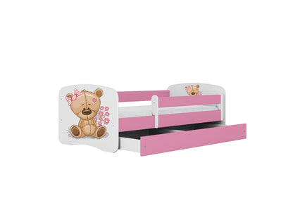 Cama 180 x 80 cm Kocot Kids com gaveta e colchão BabyDreams Teddybear Flowers Pink