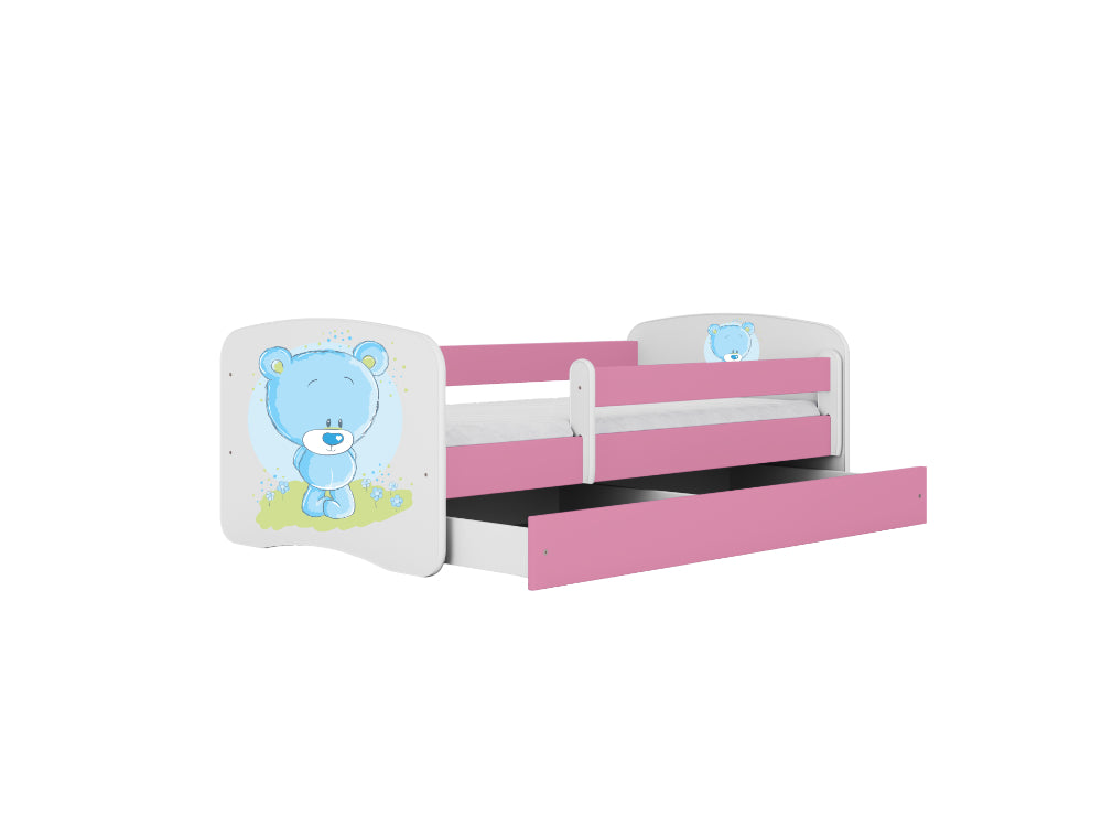 Cama 180 x 80 cm Kocot Kids com gaveta e colchão BabyDreams Blue Teddybear Pink
