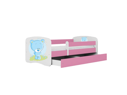 Cama 180 x 80 cm Kocot Kids com gaveta e colchão BabyDreams Blue Teddybear Pink