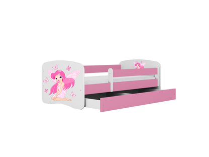 Cama 160 x 80 cm Kocot Kids com gaveta e colchão BabyDreams Fairy Borboletas Pink