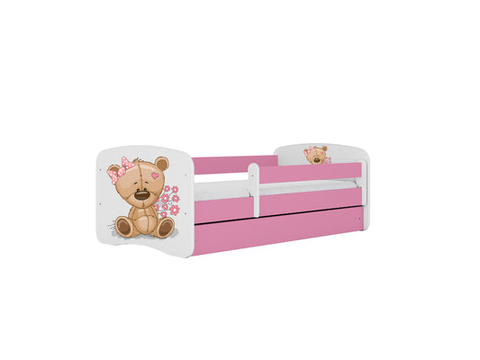 Cama 140 x 70 cm Kocot Kids com gaveta e colchão BabyDreams Teddybear Flowers Pink