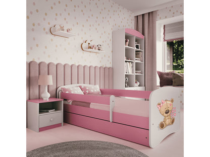 Cama 140 x 70 cm Kocot Kids com gaveta Babydreams Teddybear Flowers Pink
