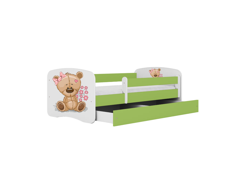 Cama 180 x 80 cm Kocot Kids com gaveta BabyDreams Teddybear Flowers Green