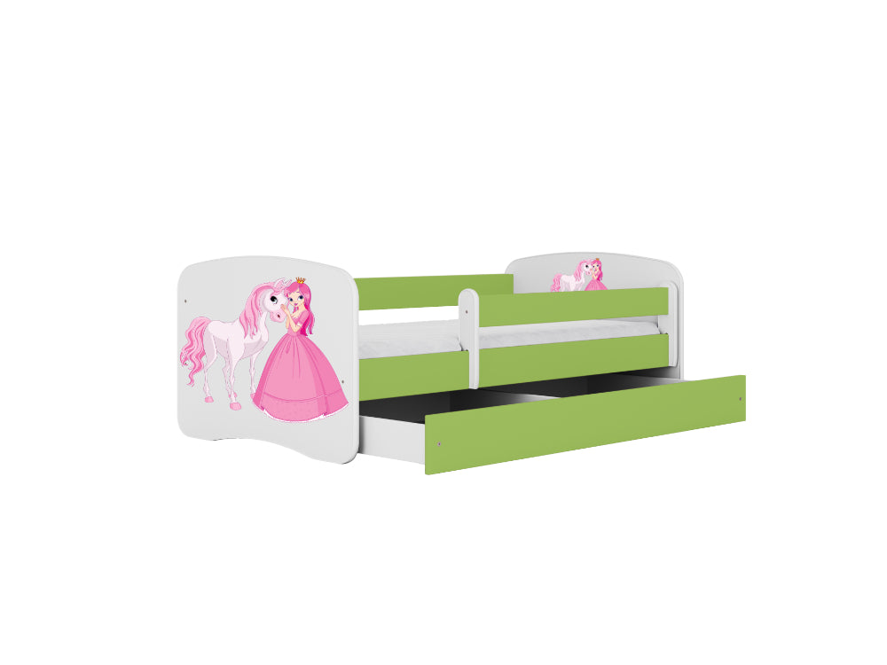 Cama 180 x 80 cm Kocot Kids com gaveta BabyDreams Princess and Horse Green