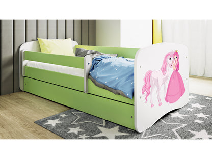 Cama 180 x 80 cm Kocot Kids com gaveta BabyDreams Princess and Horse Green