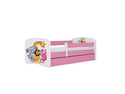 Cama 180 x 80 cm Kocot Kids com gaveta e colchão BabyDreams Zoo Pink