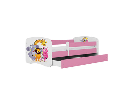 Cama 180 x 80 cm Kocot Kids com gaveta e colchão BabyDreams Zoo Pink