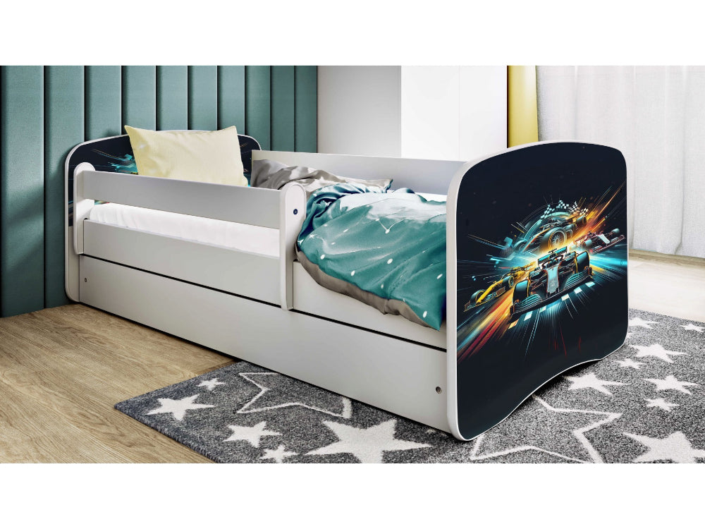 Cama 140 x 70 cm Kocot Kids com gaveta e colchão BabyDreams Race White