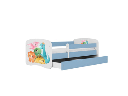 Cama 180 x 80 cm Kocot Kids com gaveta e colchão BabyDreams Tiny Dinos Blue