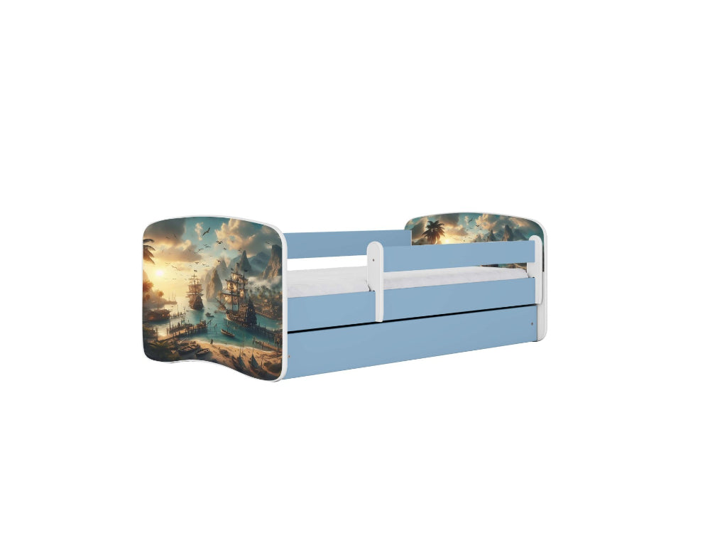 Cama 180 x 80 cm Kocot Kids com gaveta e colchão BabyDreams Ship Blue