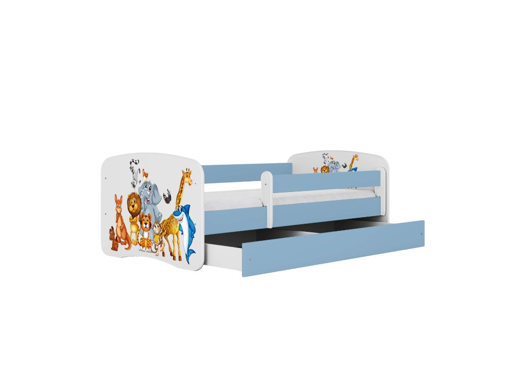 Cama 140 x 70 cm Kocot Kids com gaveta e colchão BabyDreams Animals Blue