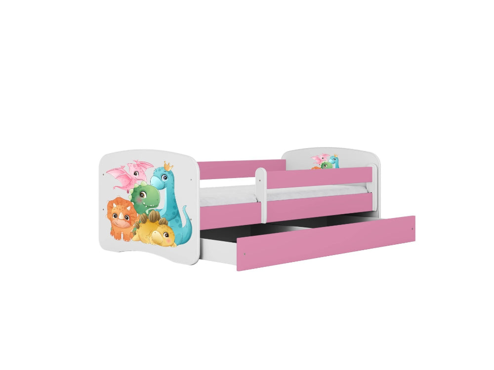 Cama 180 x 80 cm Kocot Kids com gaveta e colchão BabyDreams Tiny Dinos Pink